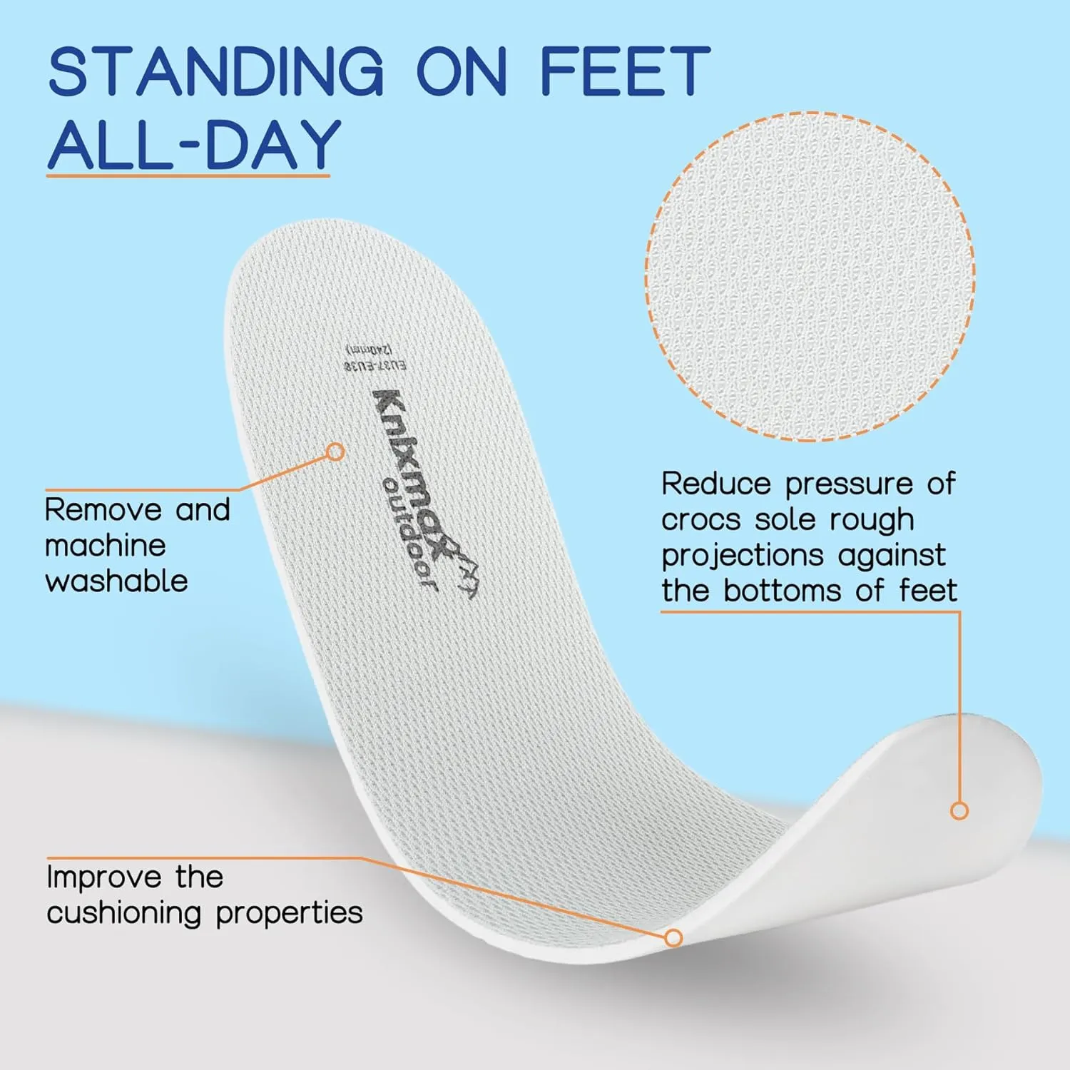 2 Pair Men Women Comfort Shoe Insoles for Crocs Clogs Garden Shoes Work Shoes Nurse Shoes Chef Shoes Barefoot