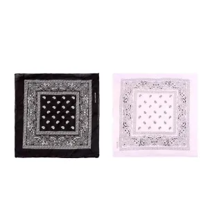 2 PCS Bandanas for Women Men, Multi-Purpose Scarf with Western Print Bandana Headband Scarf Headwear- Black & White
