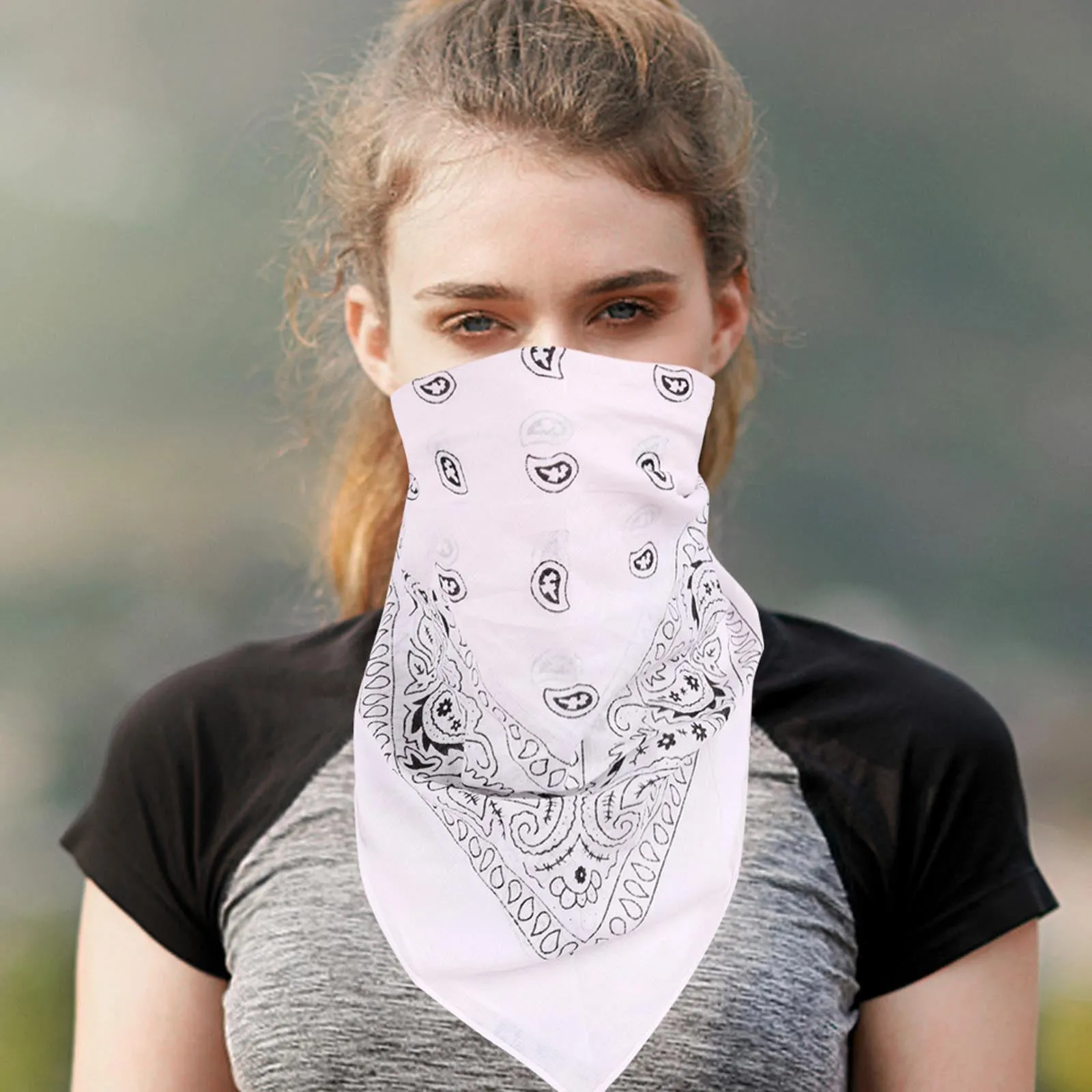 2 PCS Bandanas for Women Men, Multi-Purpose Scarf with Western Print Bandana Headband Scarf Headwear- Black & White