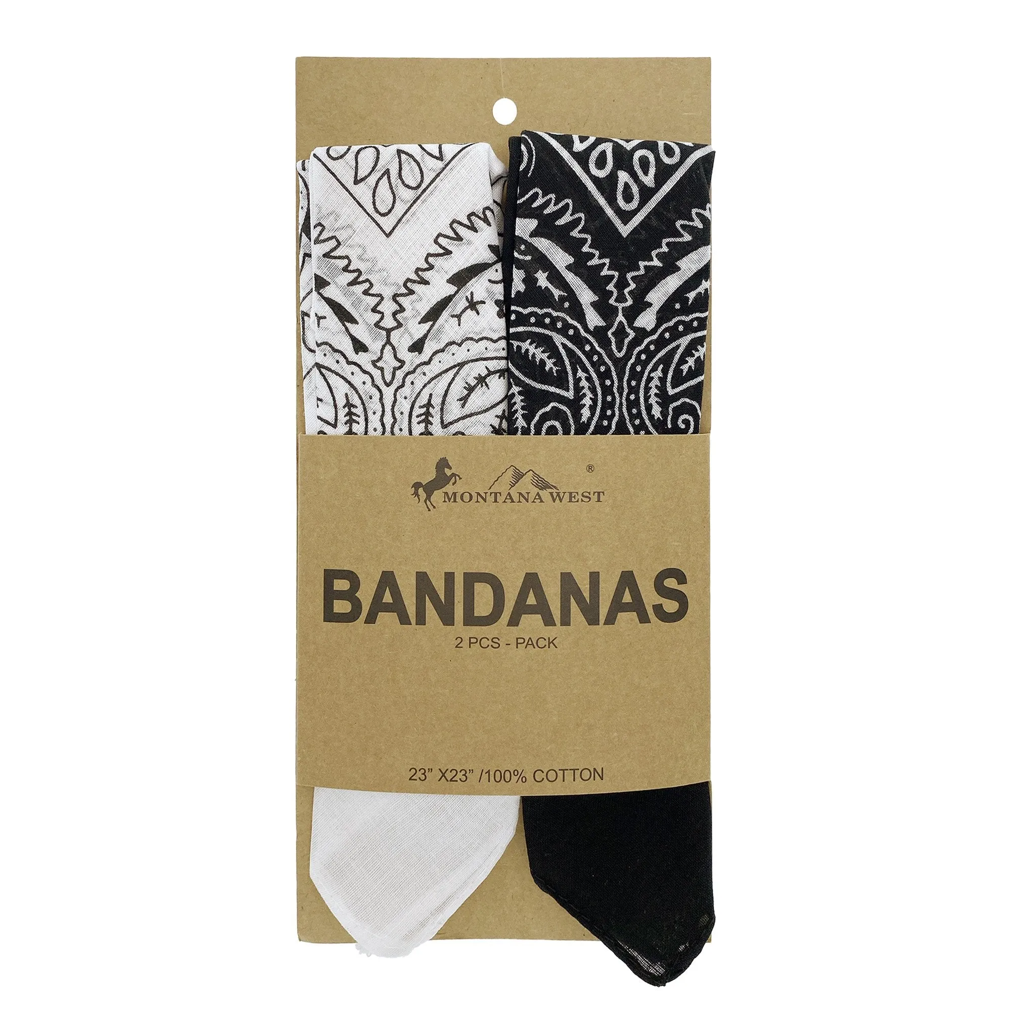 2 PCS Bandanas for Women Men, Multi-Purpose Scarf with Western Print Bandana Headband Scarf Headwear- Black & White