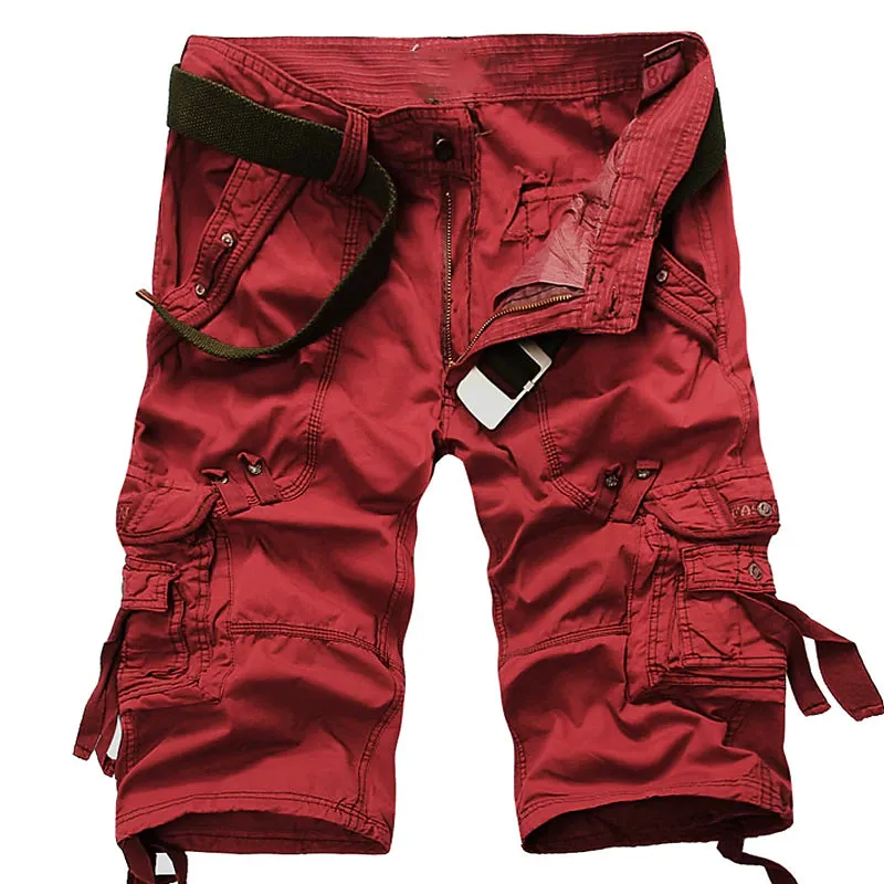 Adventure-Ready Men's Cargo Hiking Shorts - Army Green & Red