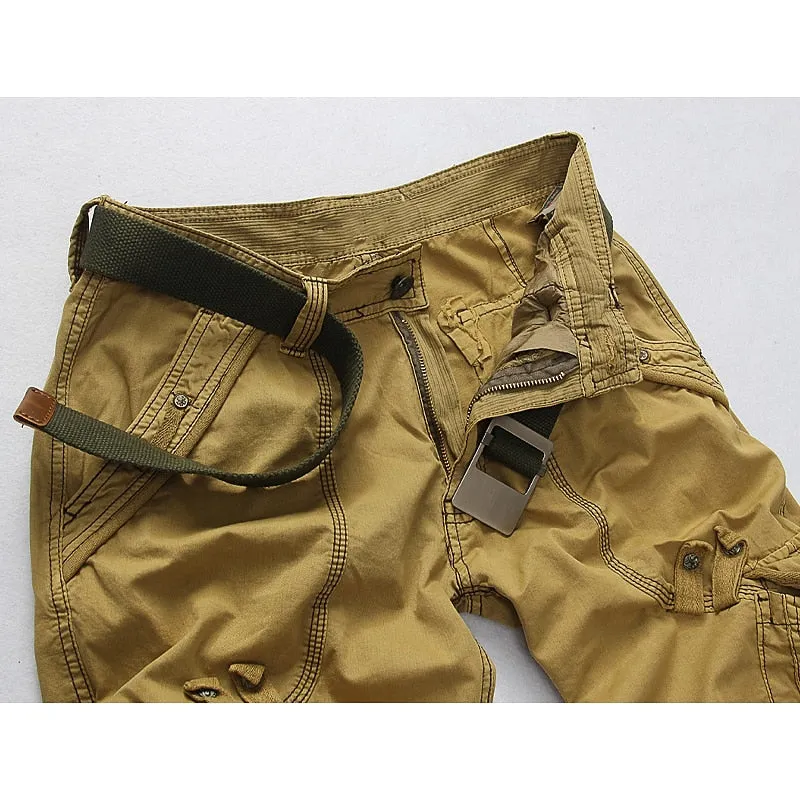 Adventure-Ready Men's Cargo Hiking Shorts - Army Green & Red