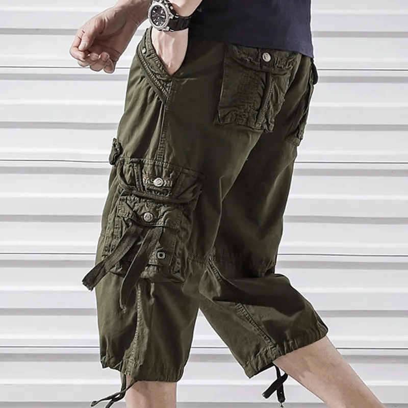 Adventure-Ready Men's Cargo Hiking Shorts - Army Green & Red