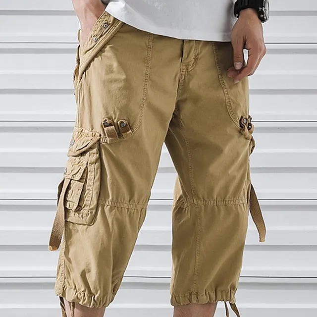 Adventure-Ready Men's Cargo Hiking Shorts - Army Green & Red
