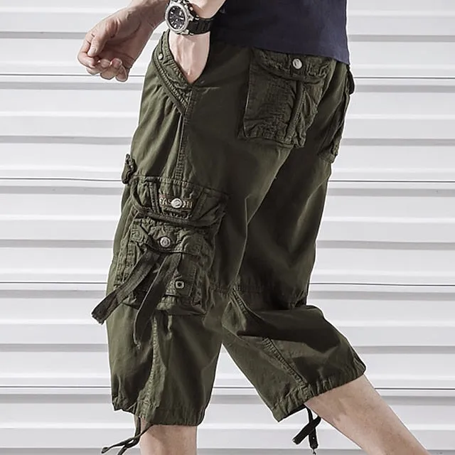 Adventure-Ready Men's Cargo Hiking Shorts - Army Green & Red