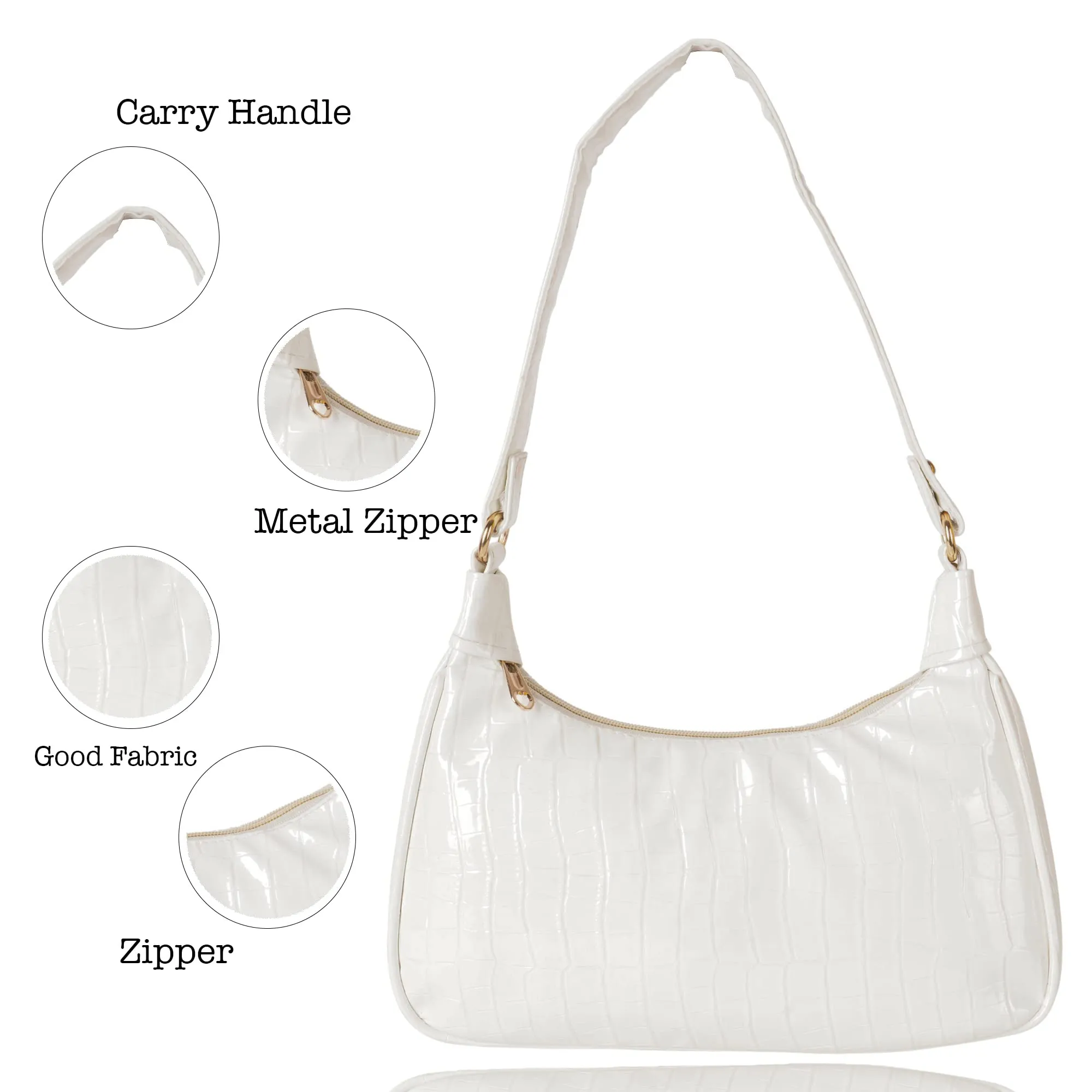ALNA Shoulder Bags for Women | Mini Handbags with Croc Pattern | Shoulder Bag-White