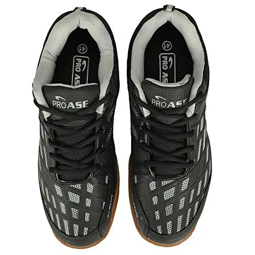 ASE Men's PRO Non-Marking Sole TRU Cushion TRU Shape Badminton Shoes Ideal for Badminton, Table Tennis, Volleyball (Black, 07)