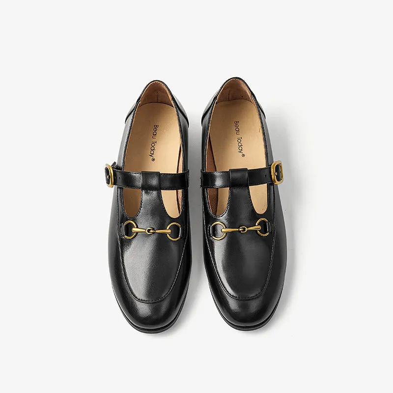 BeauToday Metal Decoration T-strap Mary Janes for Women