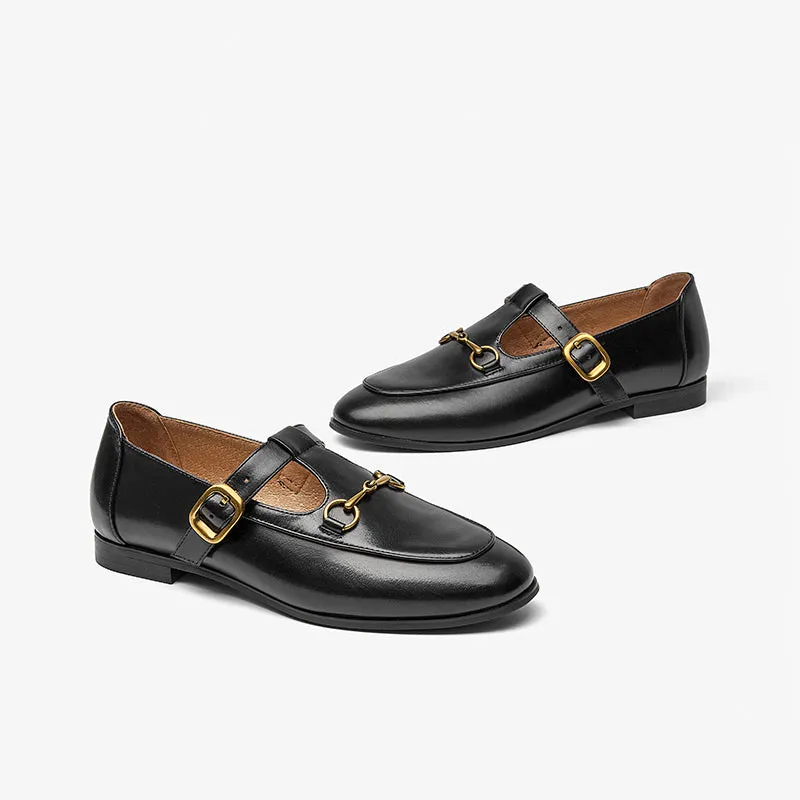 BeauToday Metal Decoration T-strap Mary Janes for Women