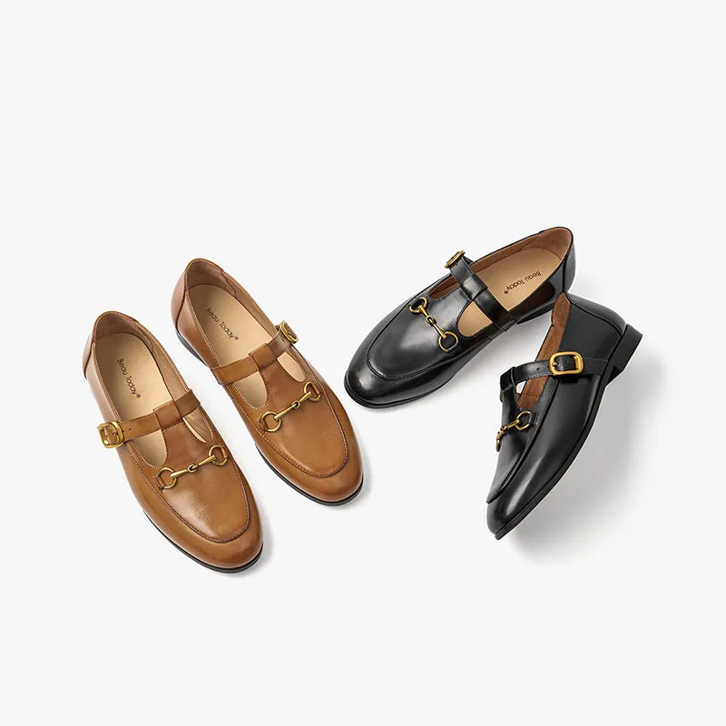BeauToday Metal Decoration T-strap Mary Janes for Women