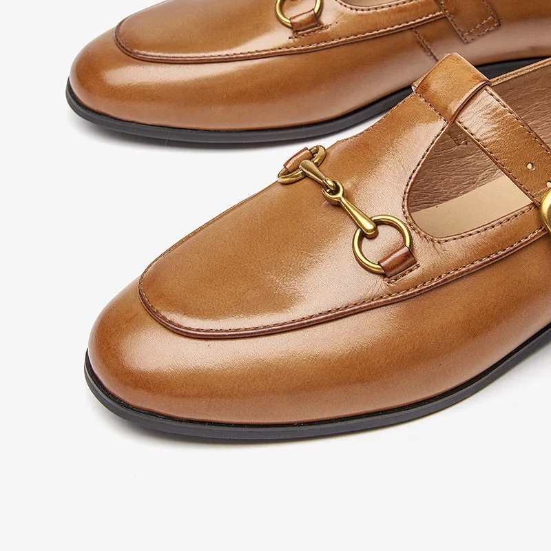 BeauToday Metal Decoration T-strap Mary Janes for Women