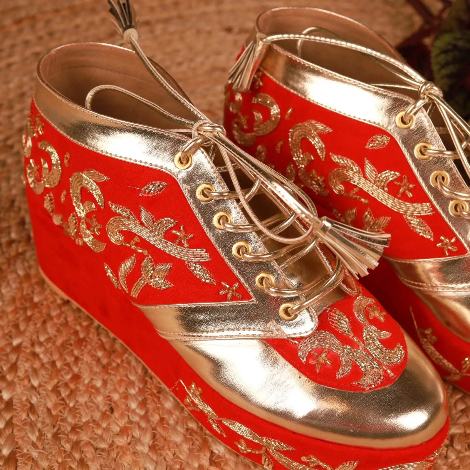 Begum (Gold Wedding sneakers Customised Red Shoes)