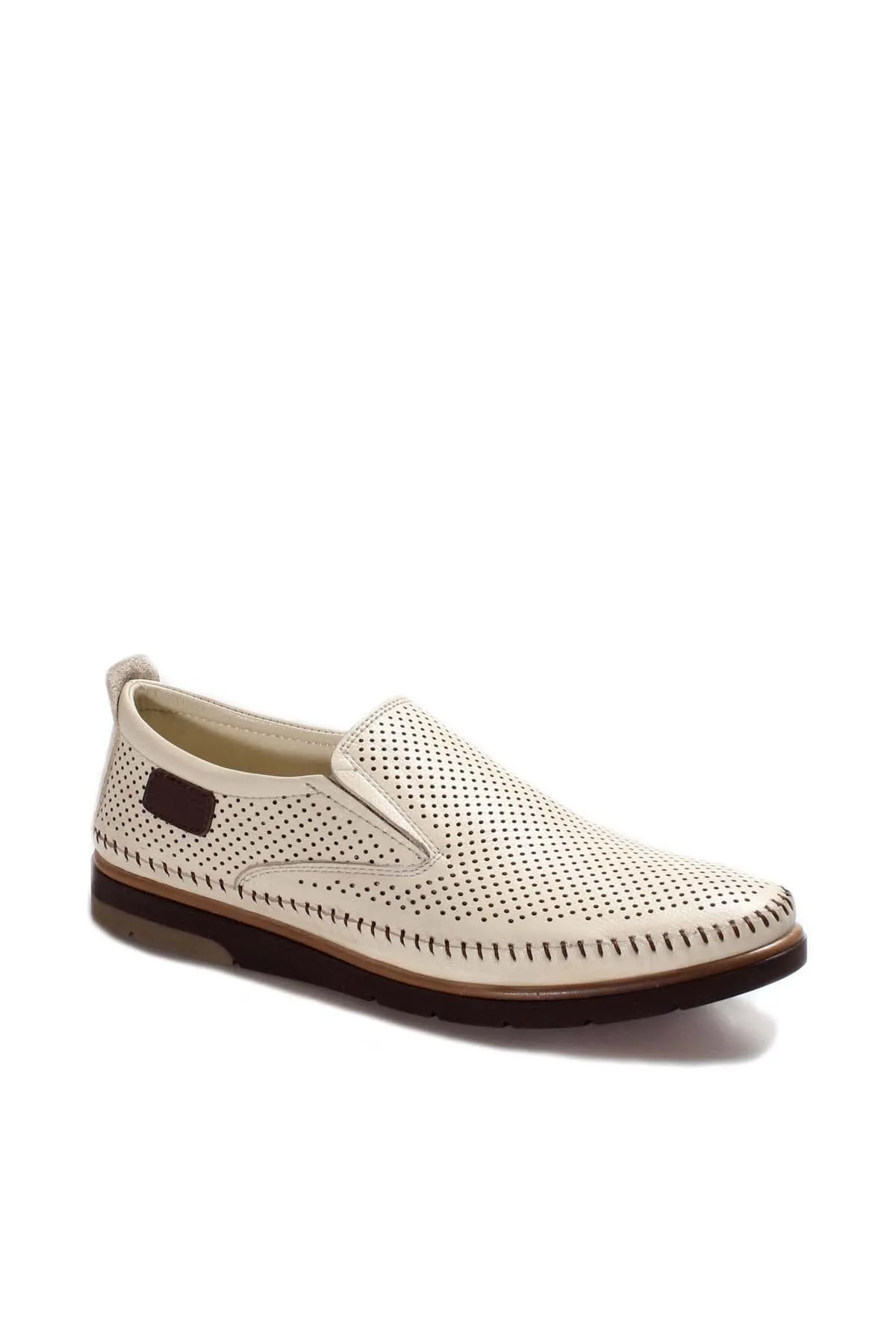 Beige Perforated Casual Loafers-Wessi