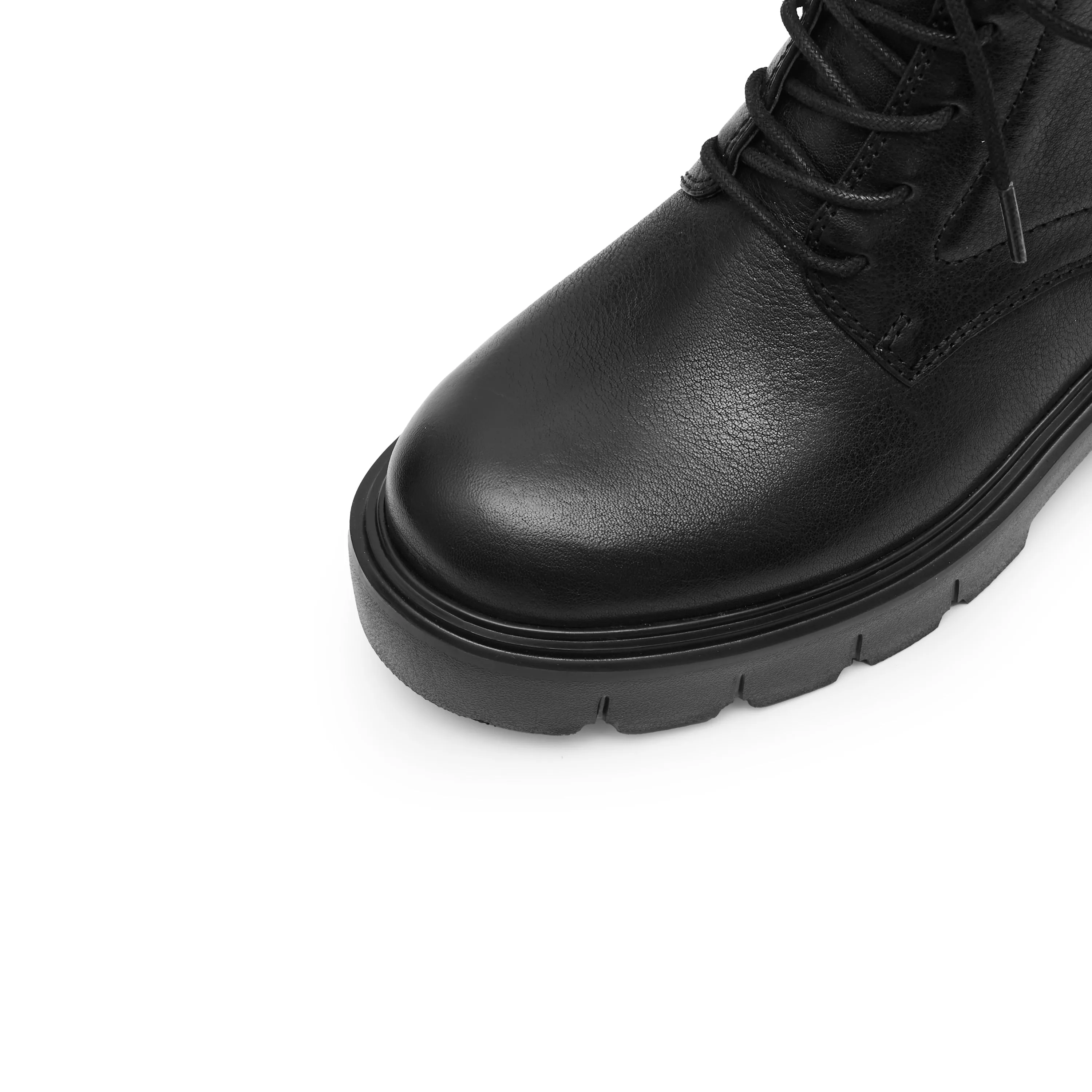 Black Buckle Strap Lace Up Chunky Combat Boots