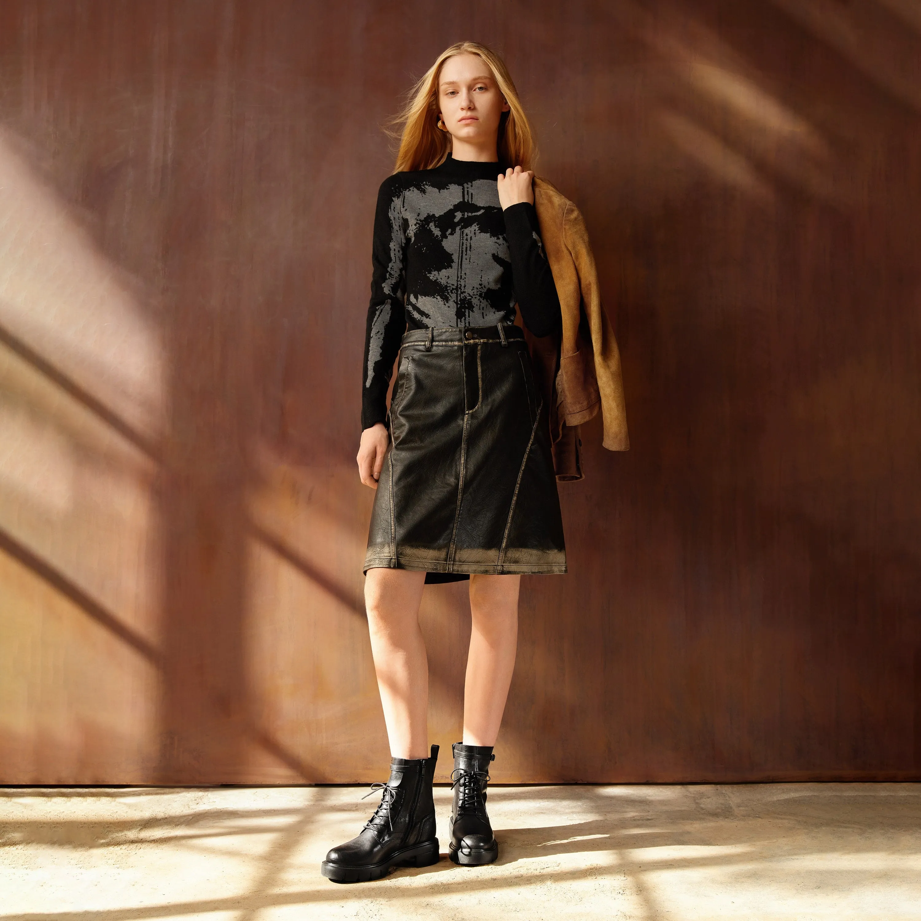 Black Buckle Strap Lace Up Chunky Combat Boots