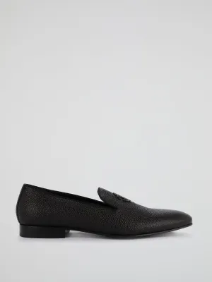 Black Cloqué Leather Loafers