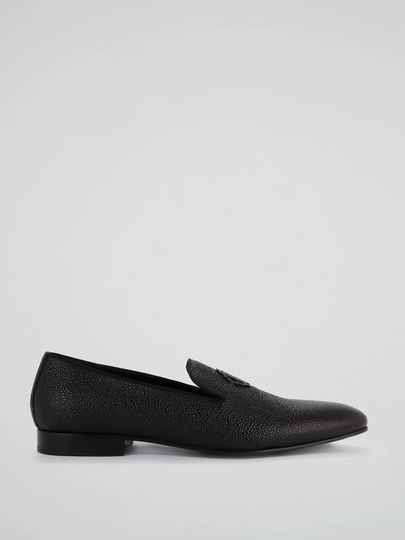 Black Cloqué Leather Loafers