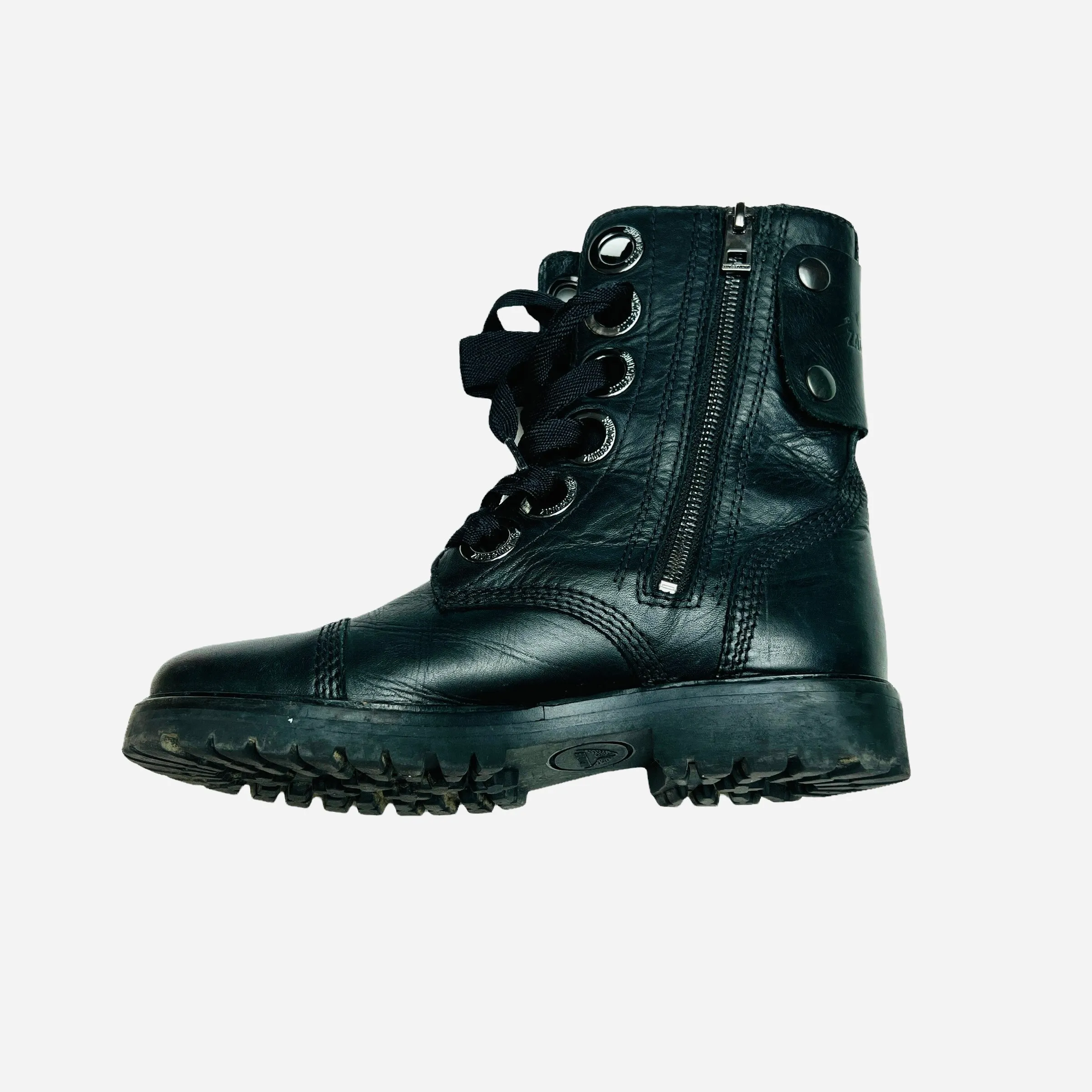Black Combat Leather Boots - 7