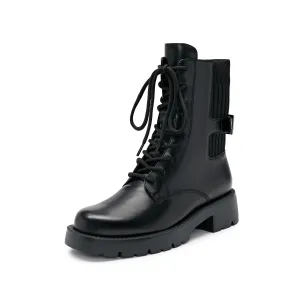 Black Leather Adjustable Combat Boots
