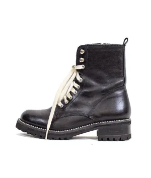 Black Leather Combat Boots with Contrast Laces
