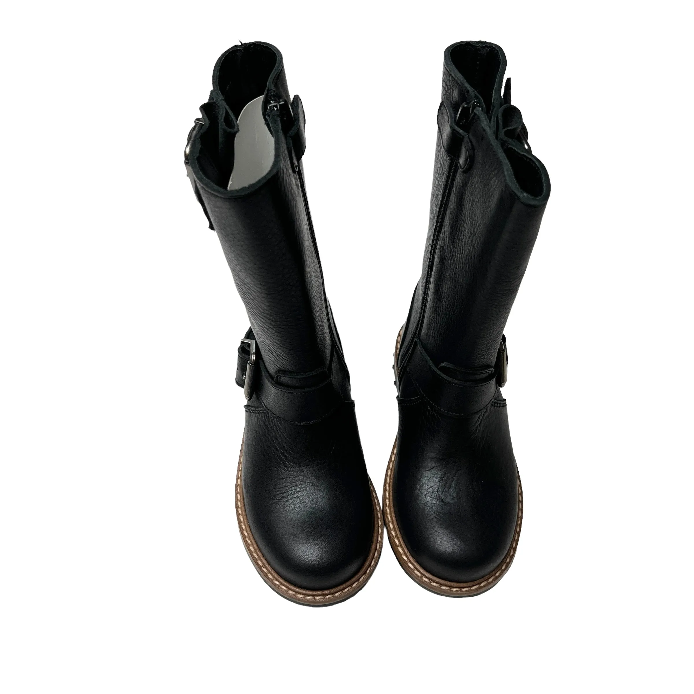 Black Leather Moto Kids Boots - 27