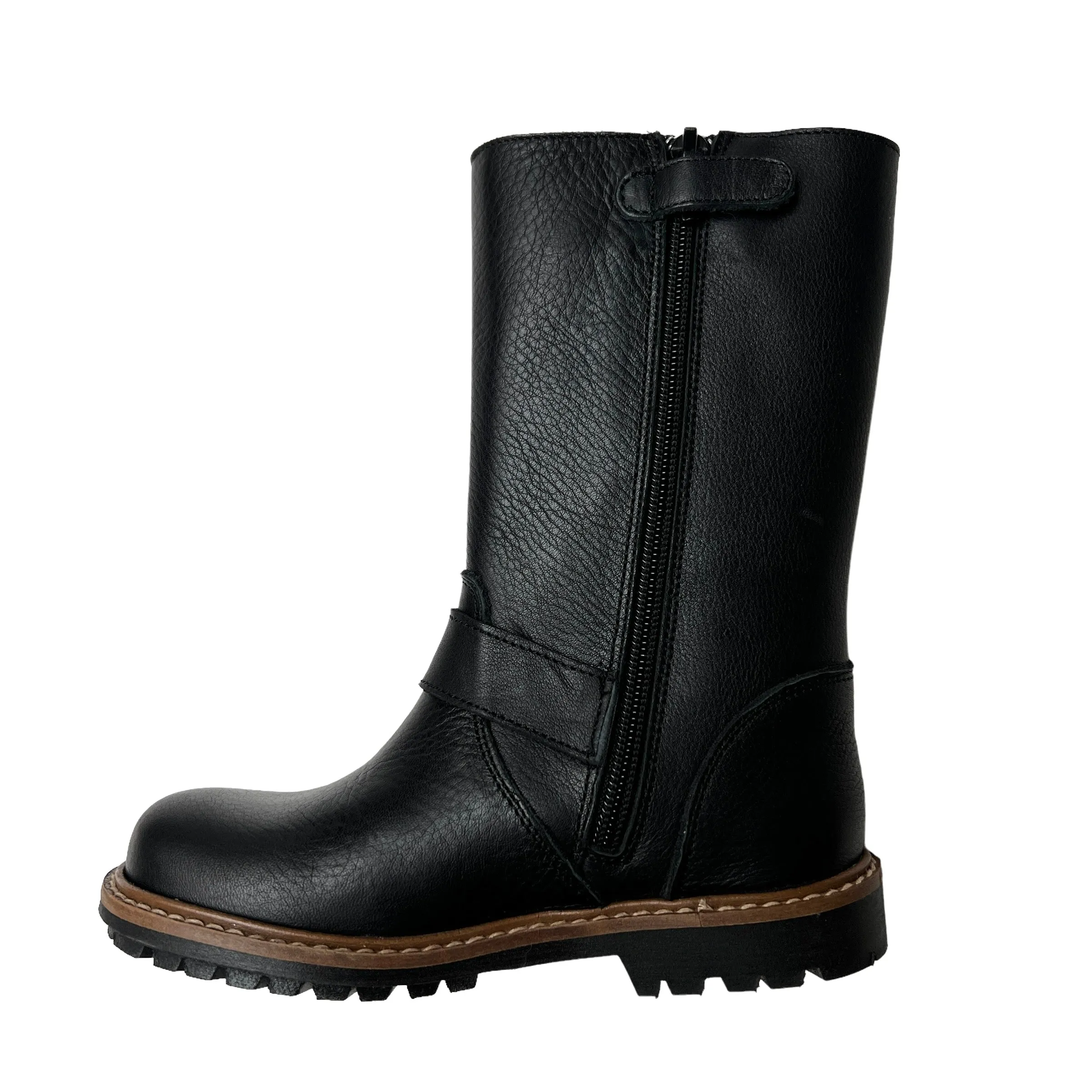Black Leather Moto Kids Boots - 27