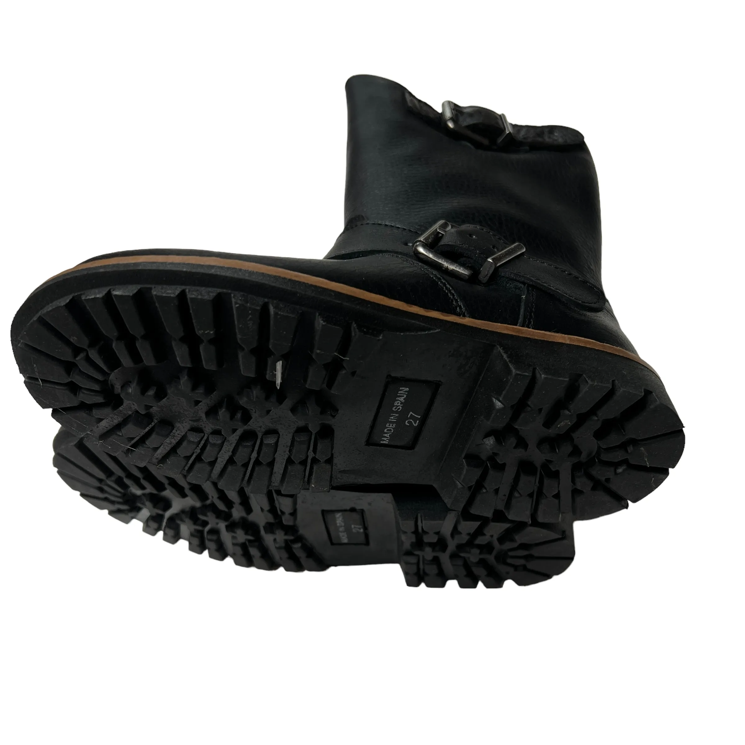 Black Leather Moto Kids Boots - 27