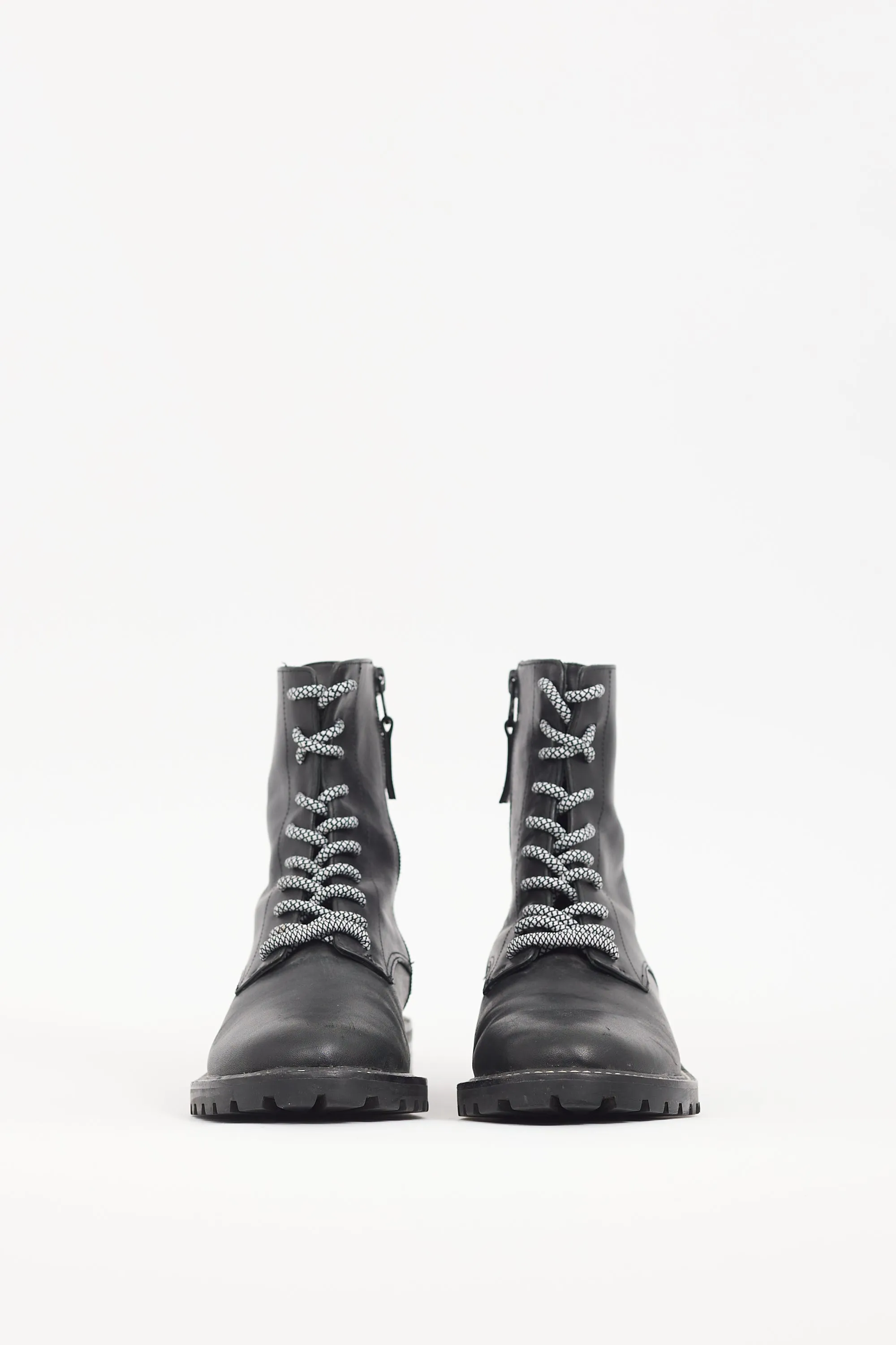 Black Leather Zip Combat Boot