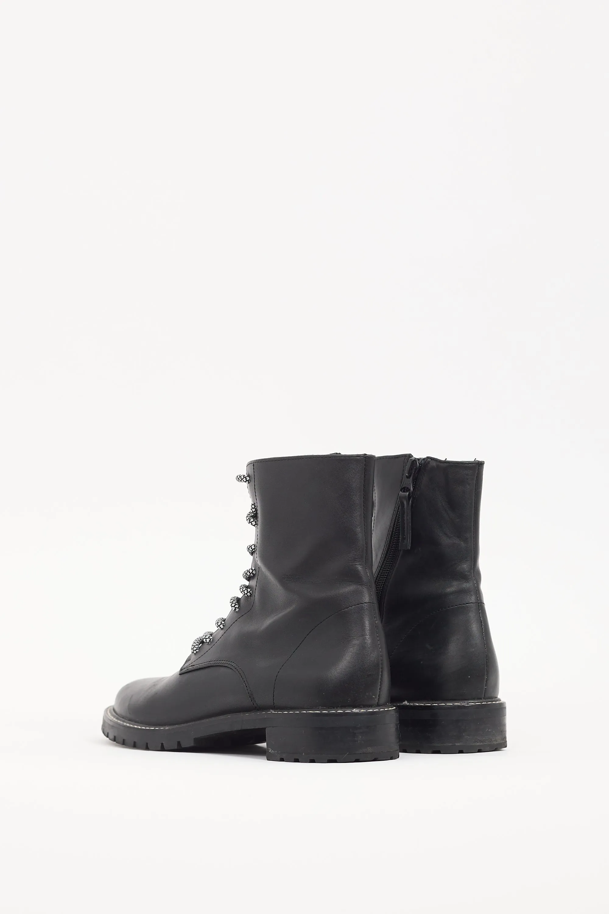 Black Leather Zip Combat Boot