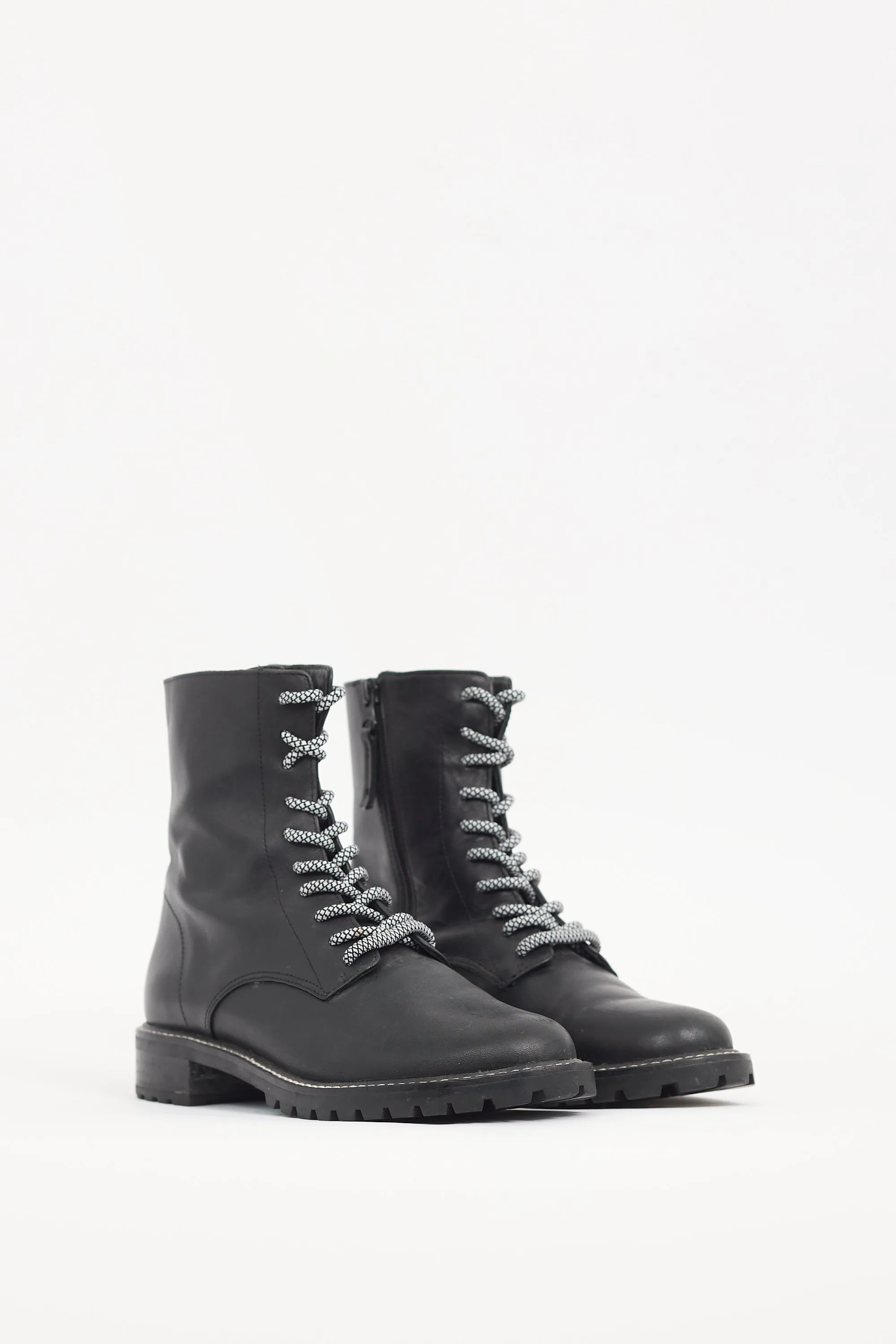 Black Leather Zip Combat Boot