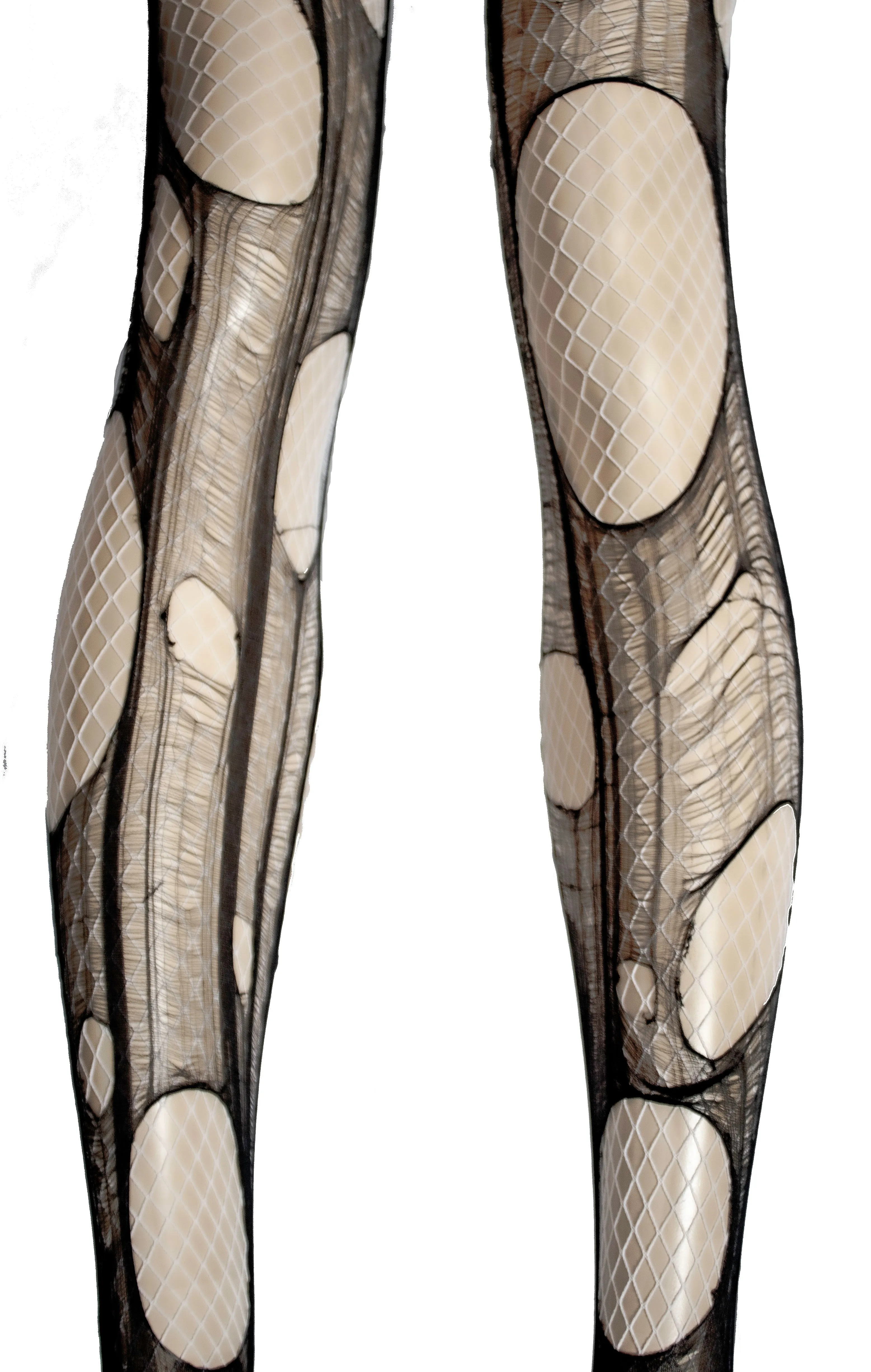 Black n white tattered & torn fishnet tights