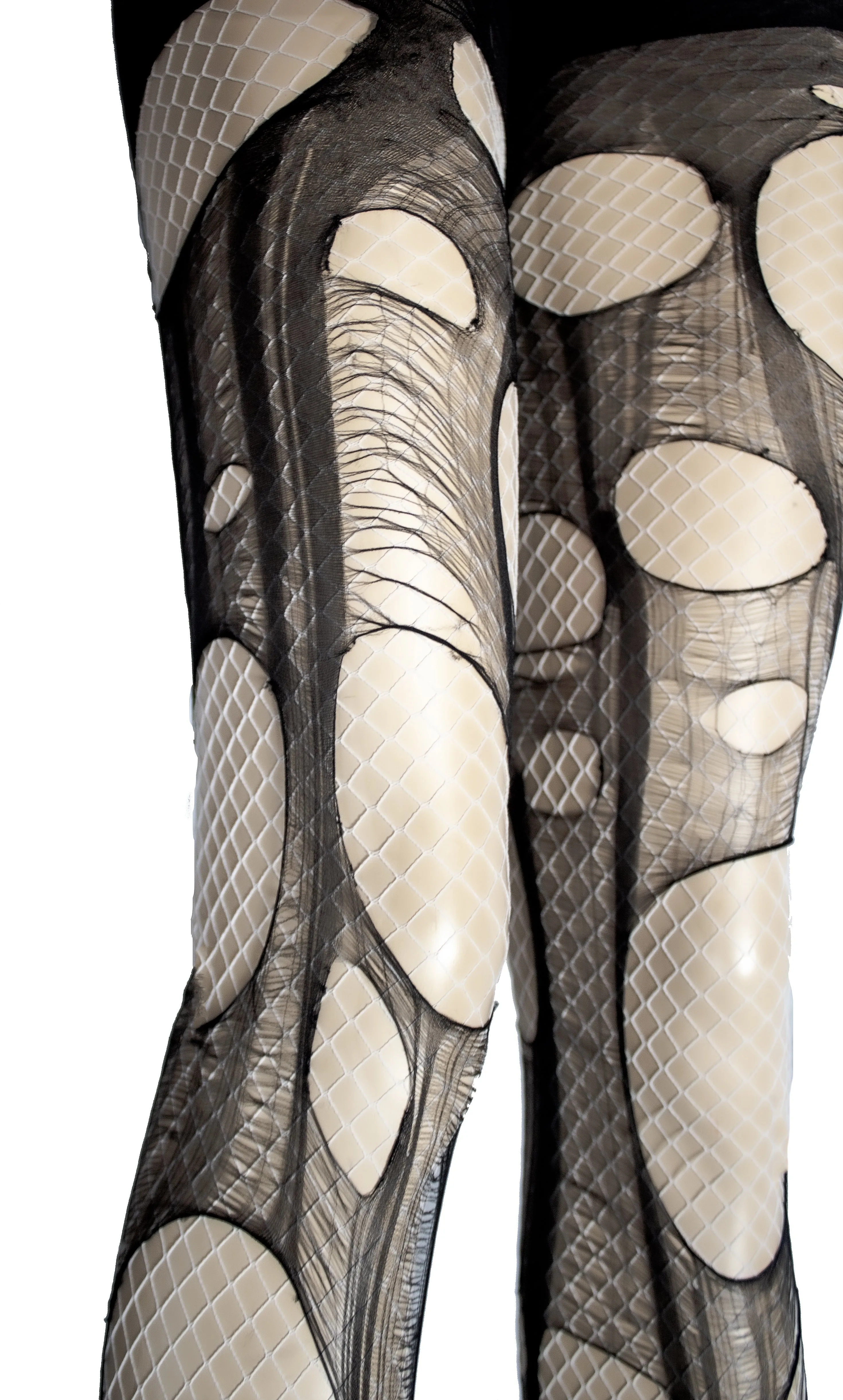 Black n white tattered & torn fishnet tights