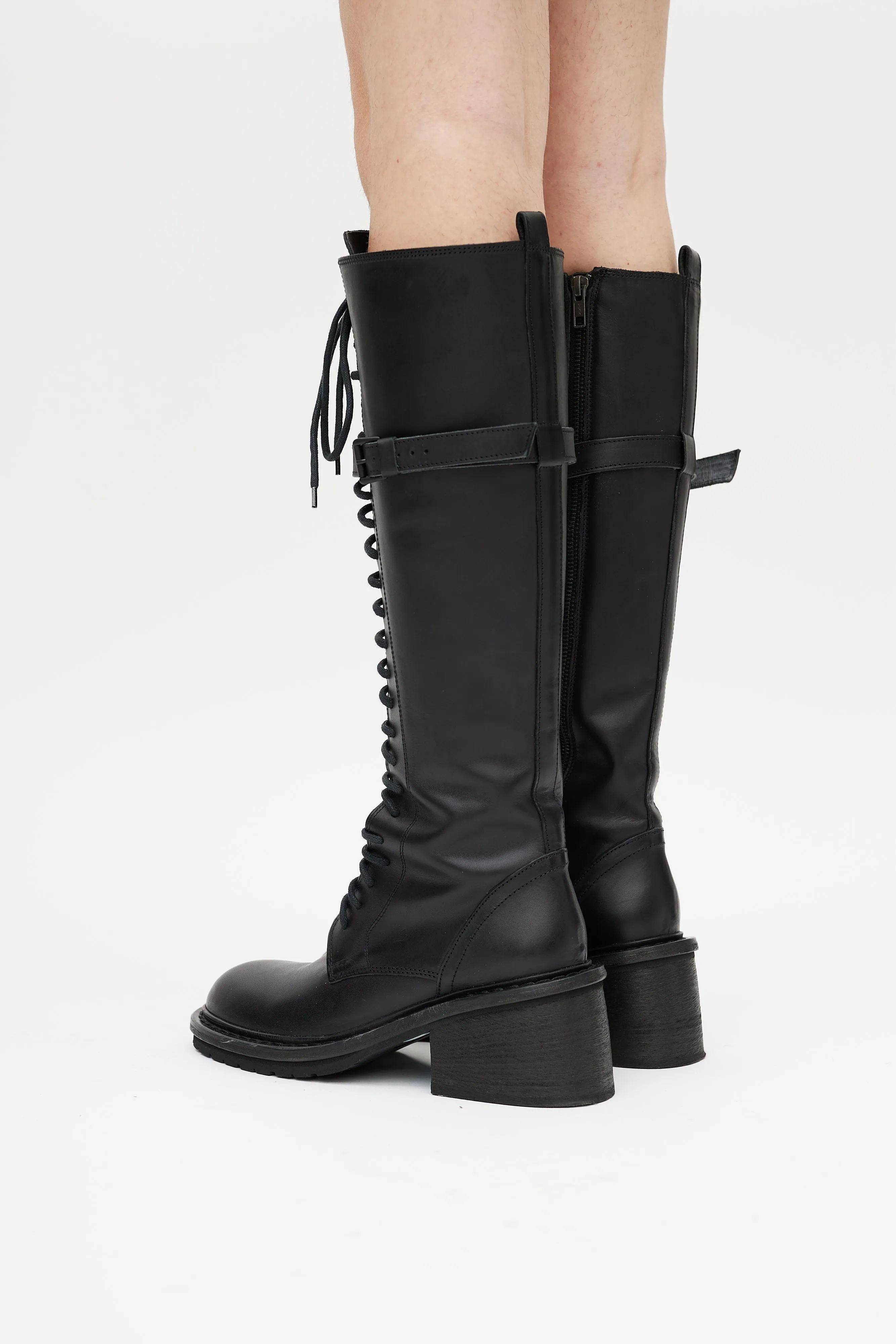 Black Santiago Leather Combat Boot