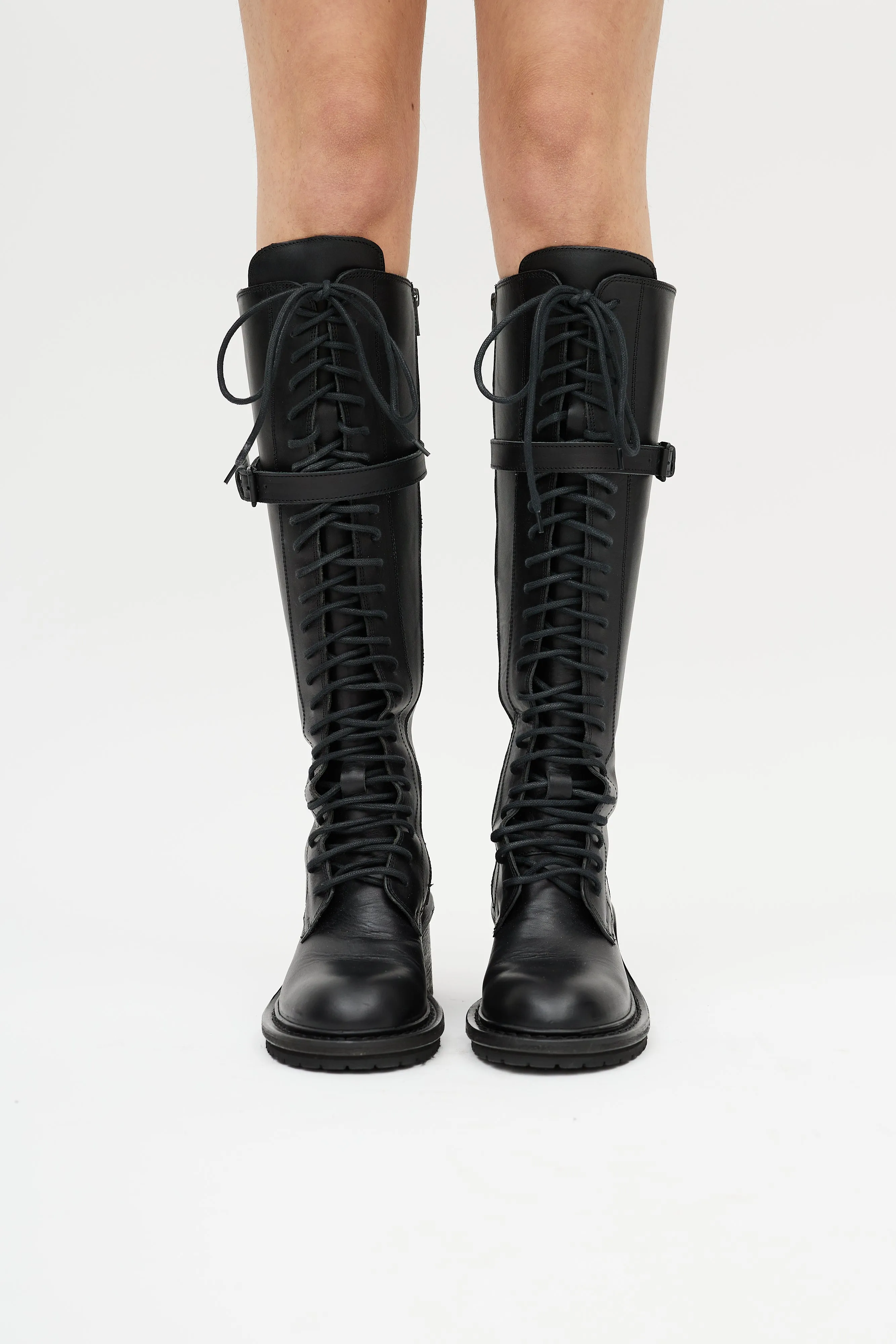 Black Santiago Leather Combat Boot