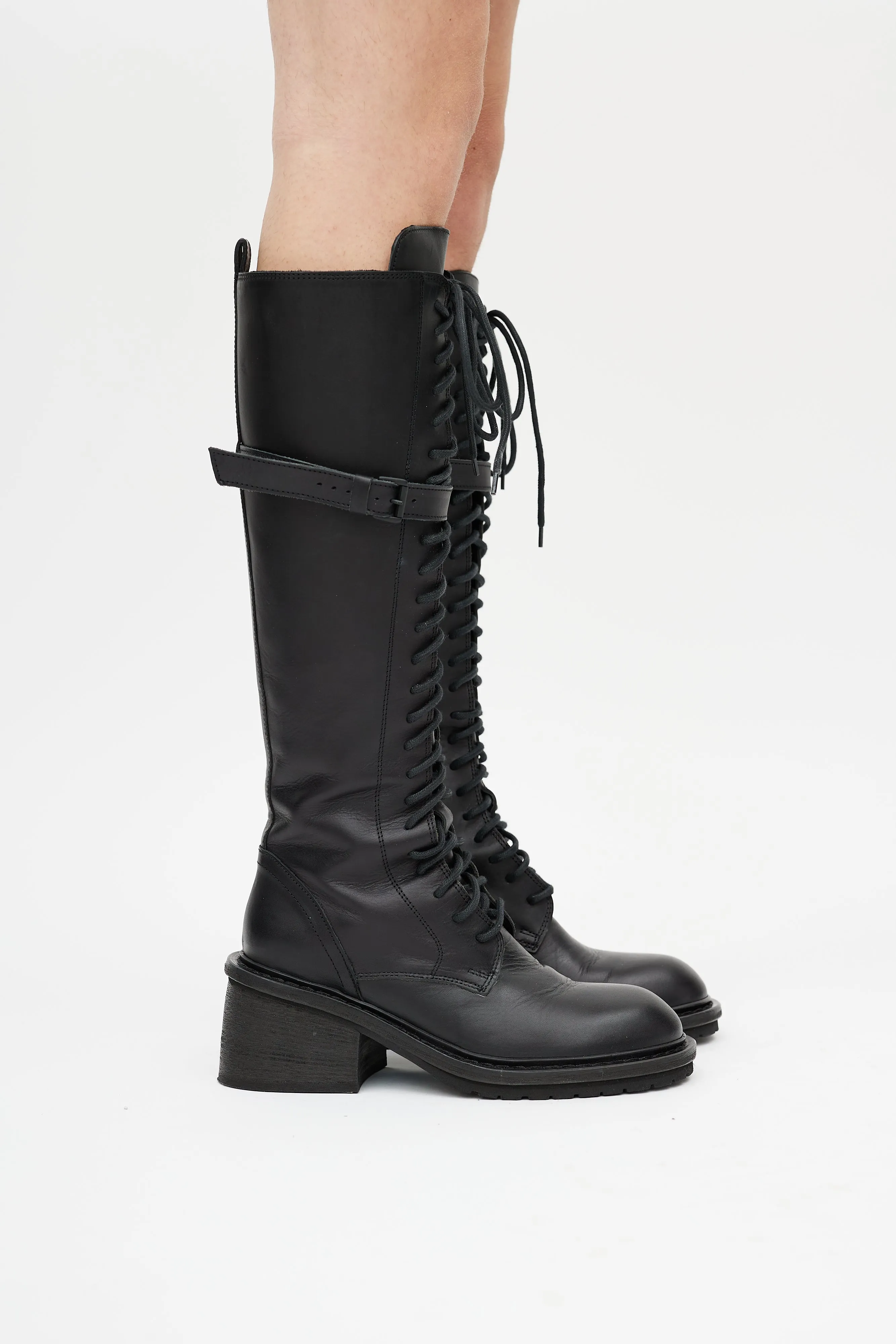 Black Santiago Leather Combat Boot