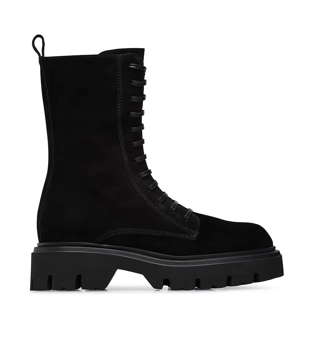 Black suede combat boots