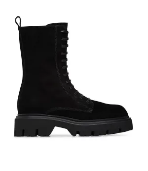 Black suede combat boots