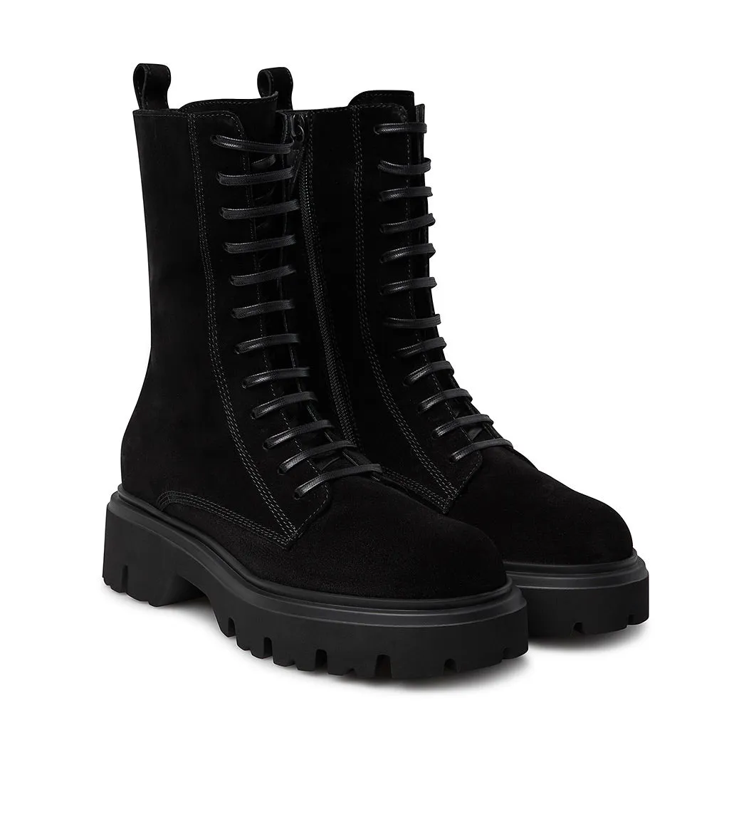 Black suede combat boots