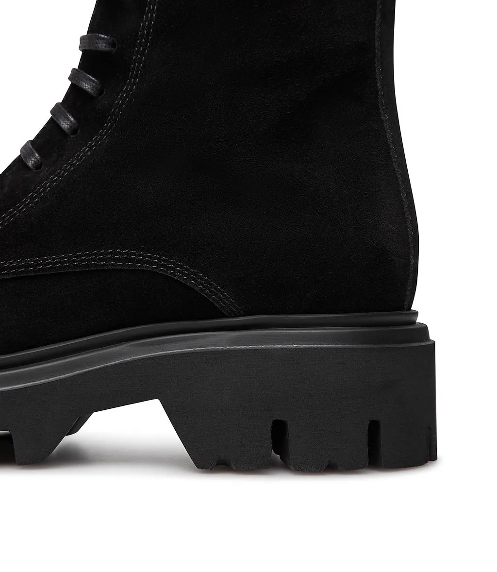 Black suede combat boots