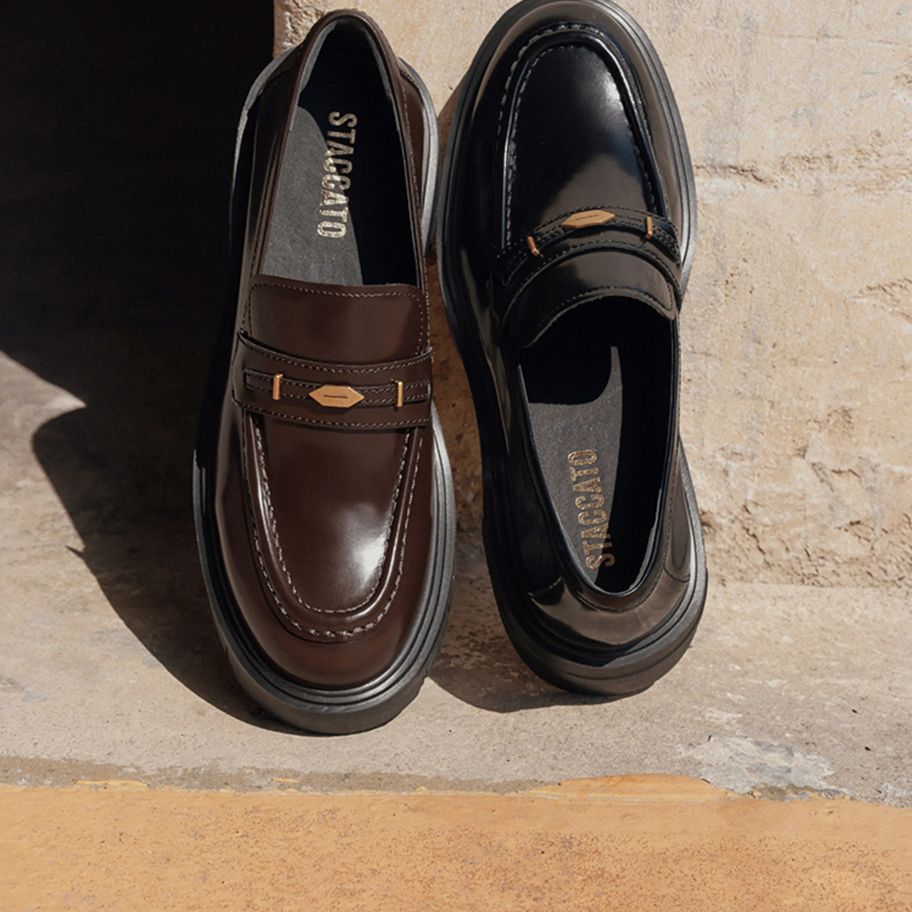 Brown Signature Golden Leaf Leather Loafers