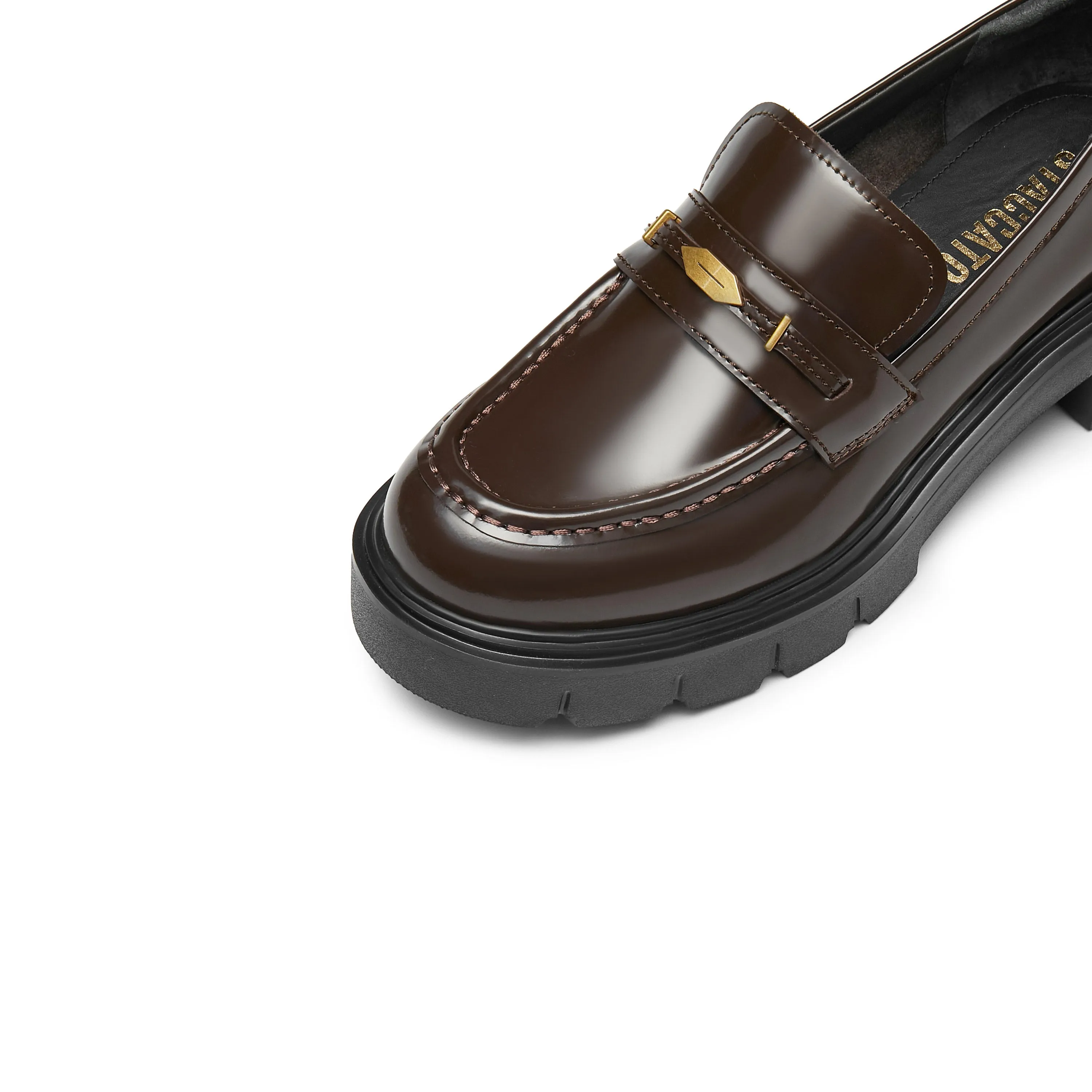 Brown Signature Golden Leaf Leather Loafers