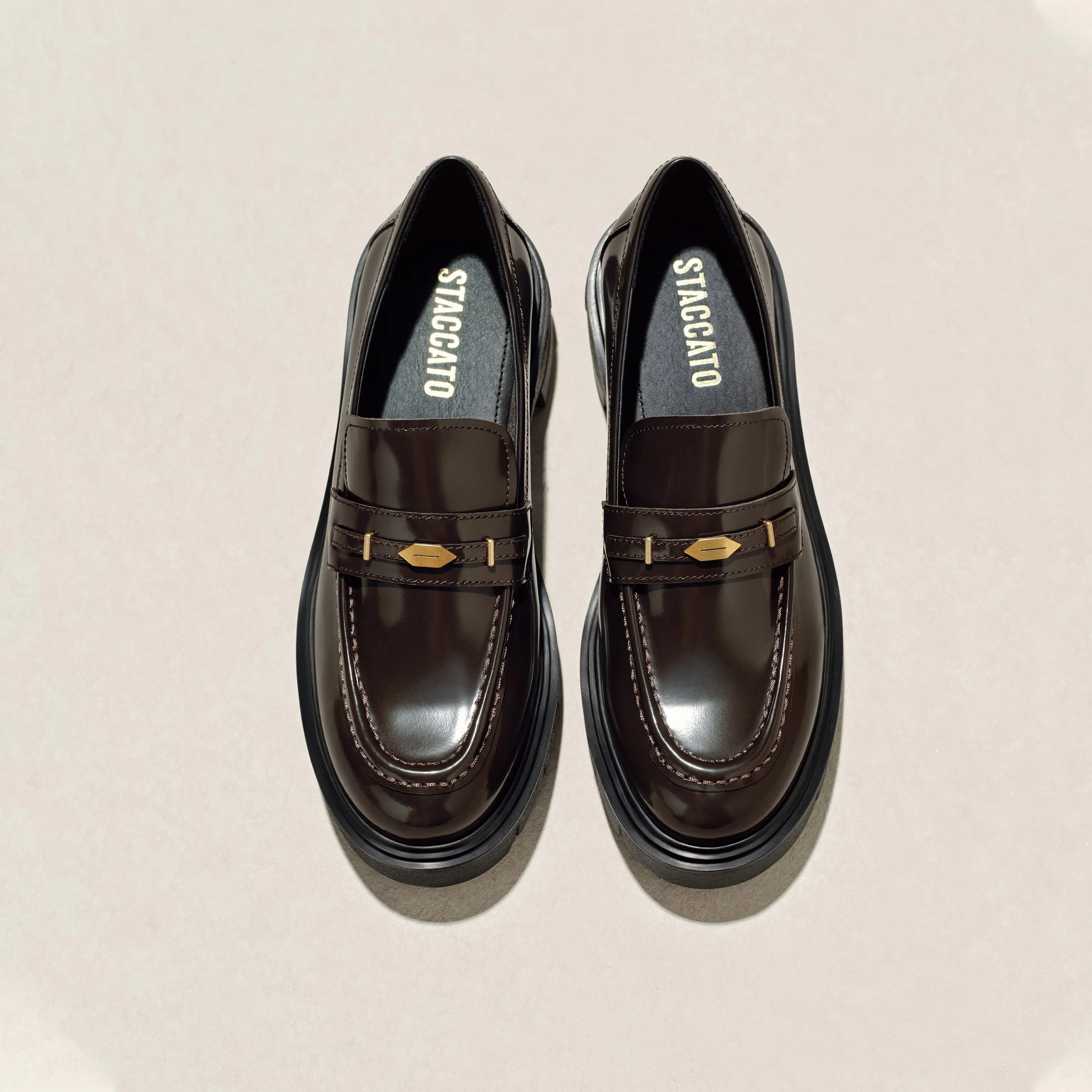 Brown Signature Golden Leaf Leather Loafers