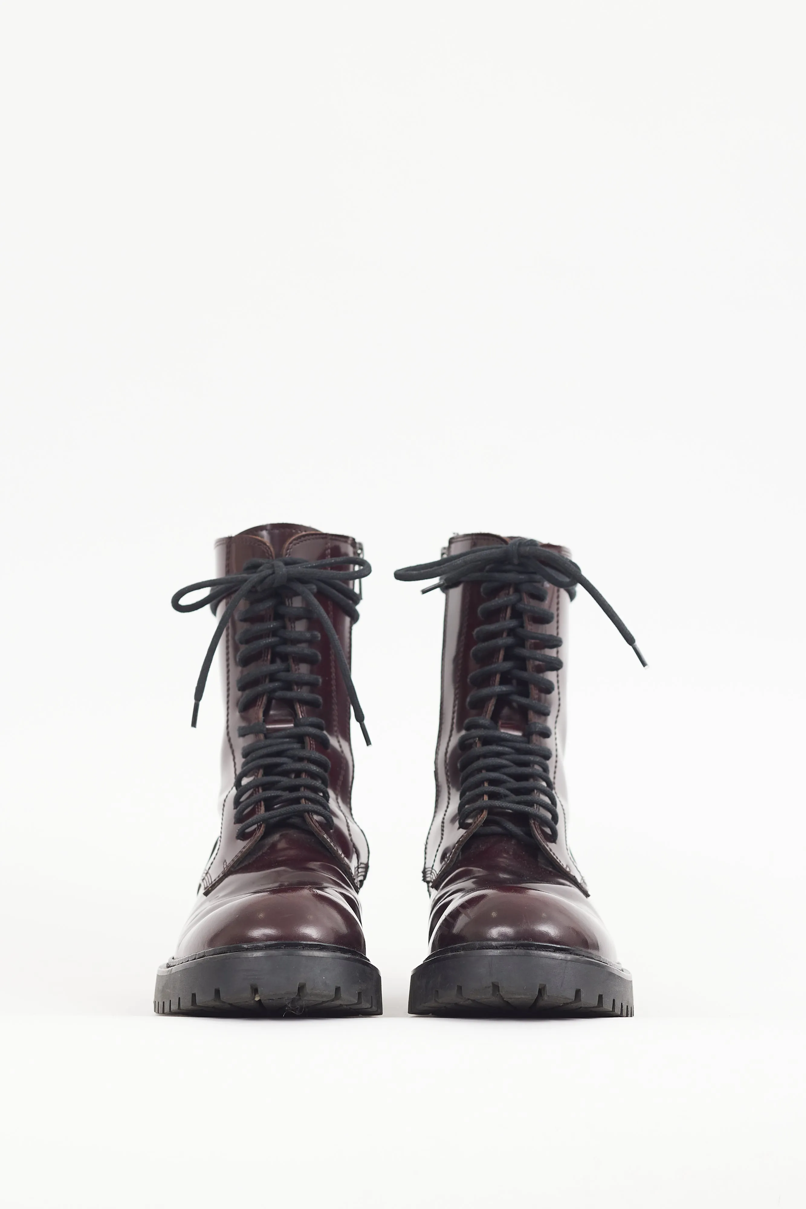 Burgundy Patent Leather Combat Boot