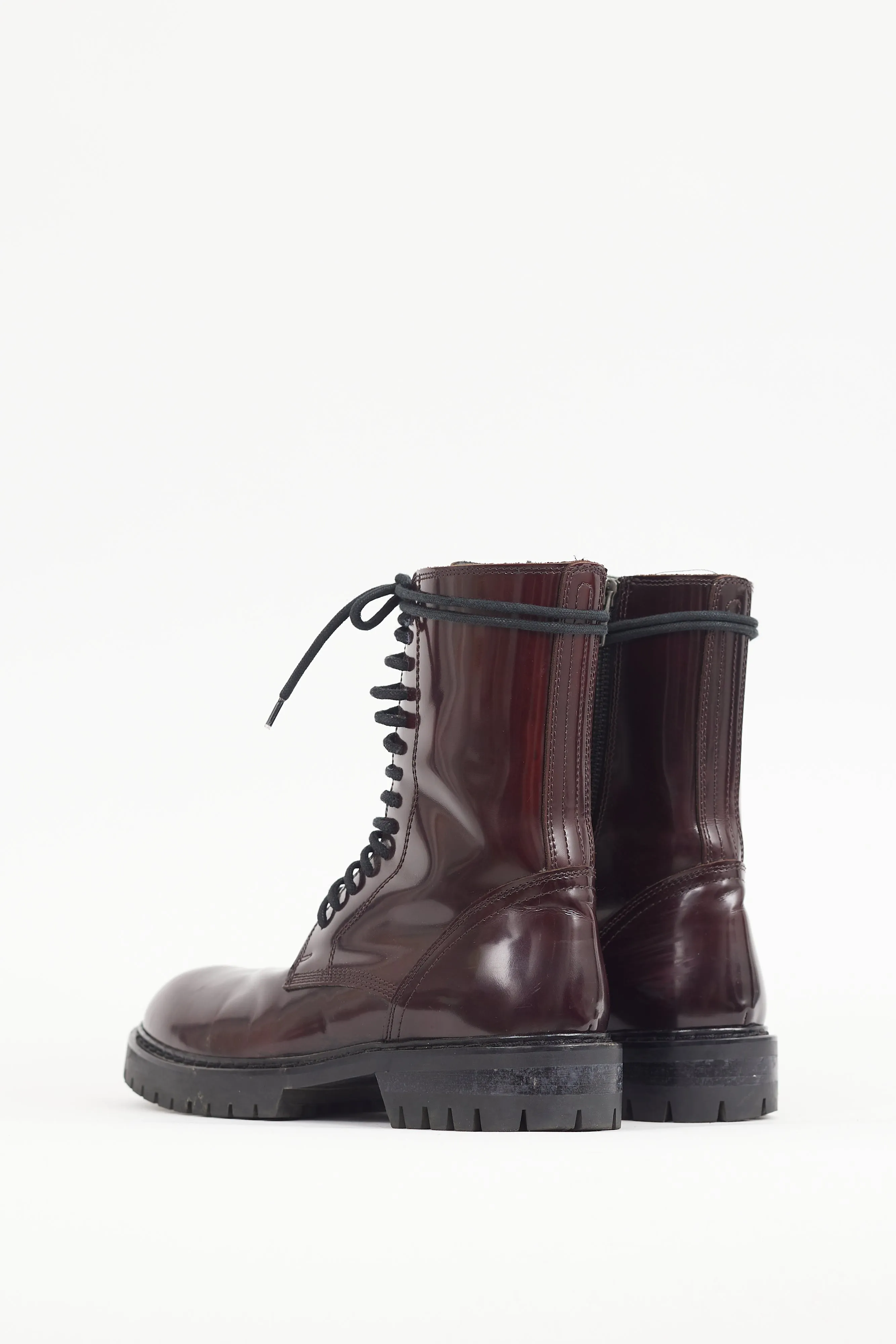 Burgundy Patent Leather Combat Boot