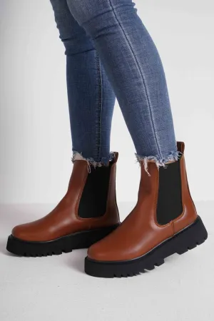 Camel Slip On Combat Boots
