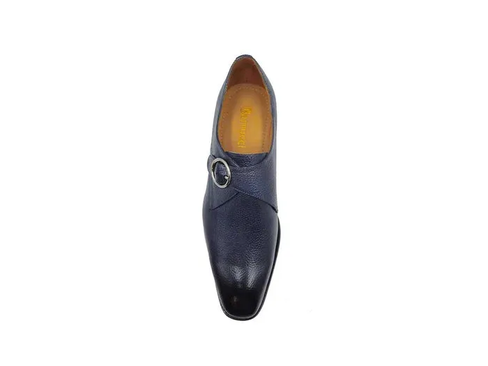 Carrucci Mens Navy Blue Single Monk Strap Leather Dress Shoes