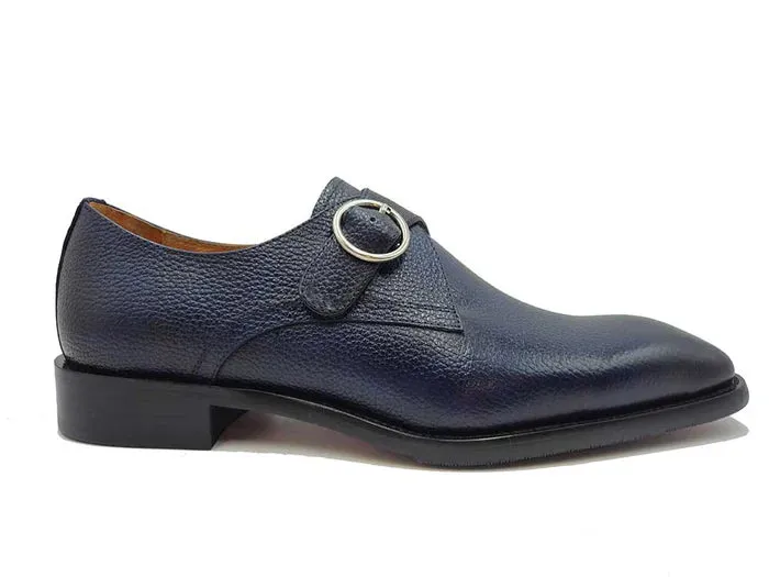 Carrucci Mens Navy Blue Single Monk Strap Leather Dress Shoes