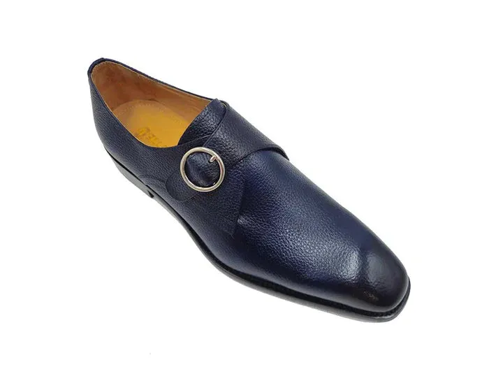 Carrucci Mens Navy Blue Single Monk Strap Leather Dress Shoes