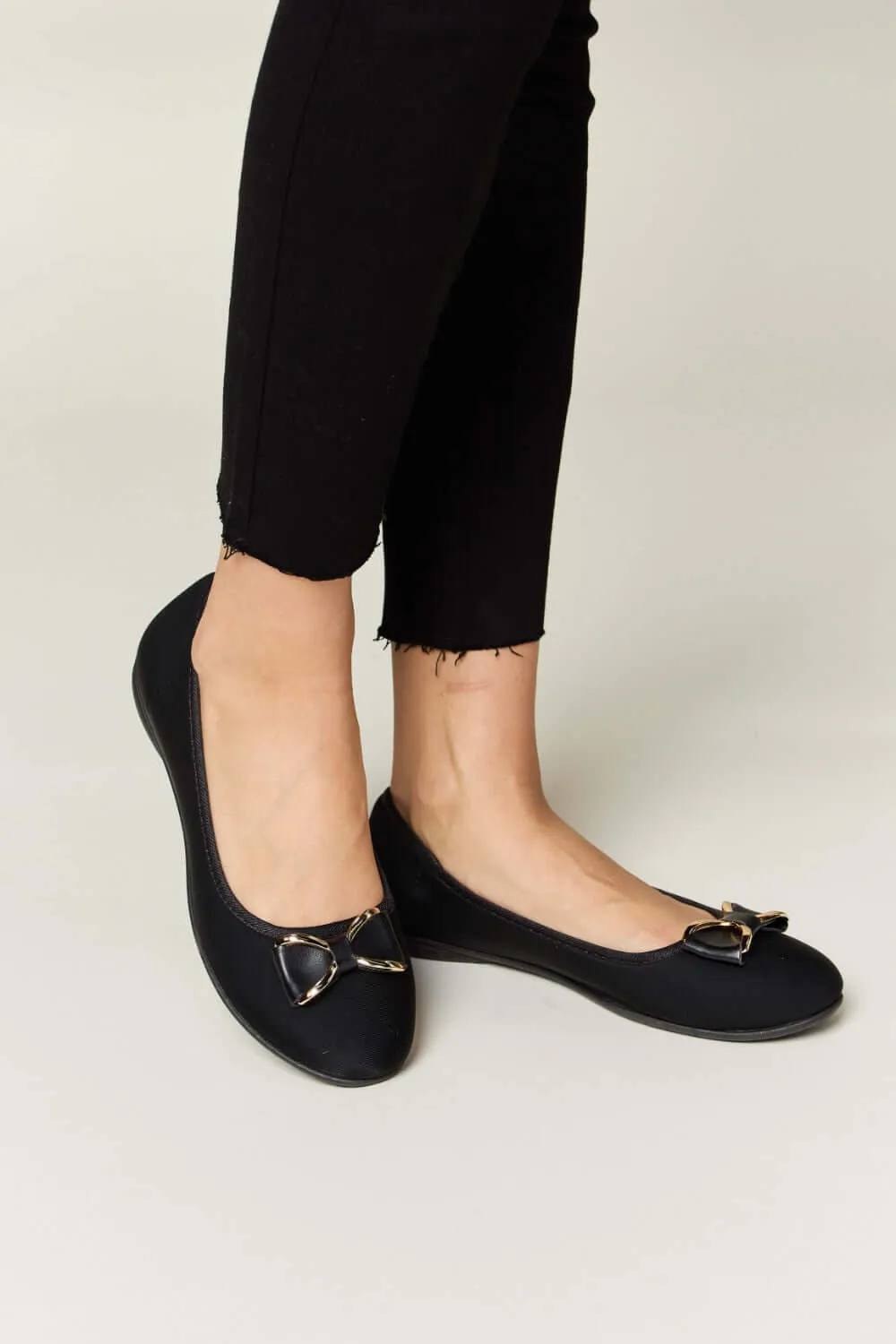 Charcoal Metal Buckle Flats Loafers