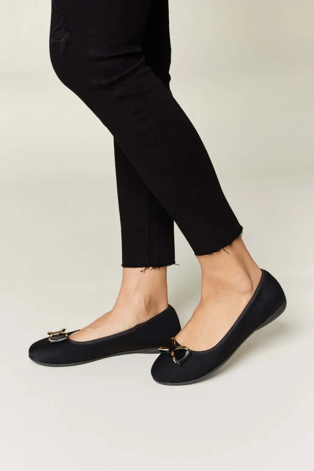 Charcoal Metal Buckle Flats Loafers